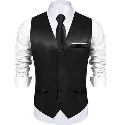 Costume en Satin solide, ensemble gilet et cravate, noir, blanc, bleu, rouge, smoking de mariage pour hommes, gilets d'affaires de luxe, bal de promo, veste sociale sans manches