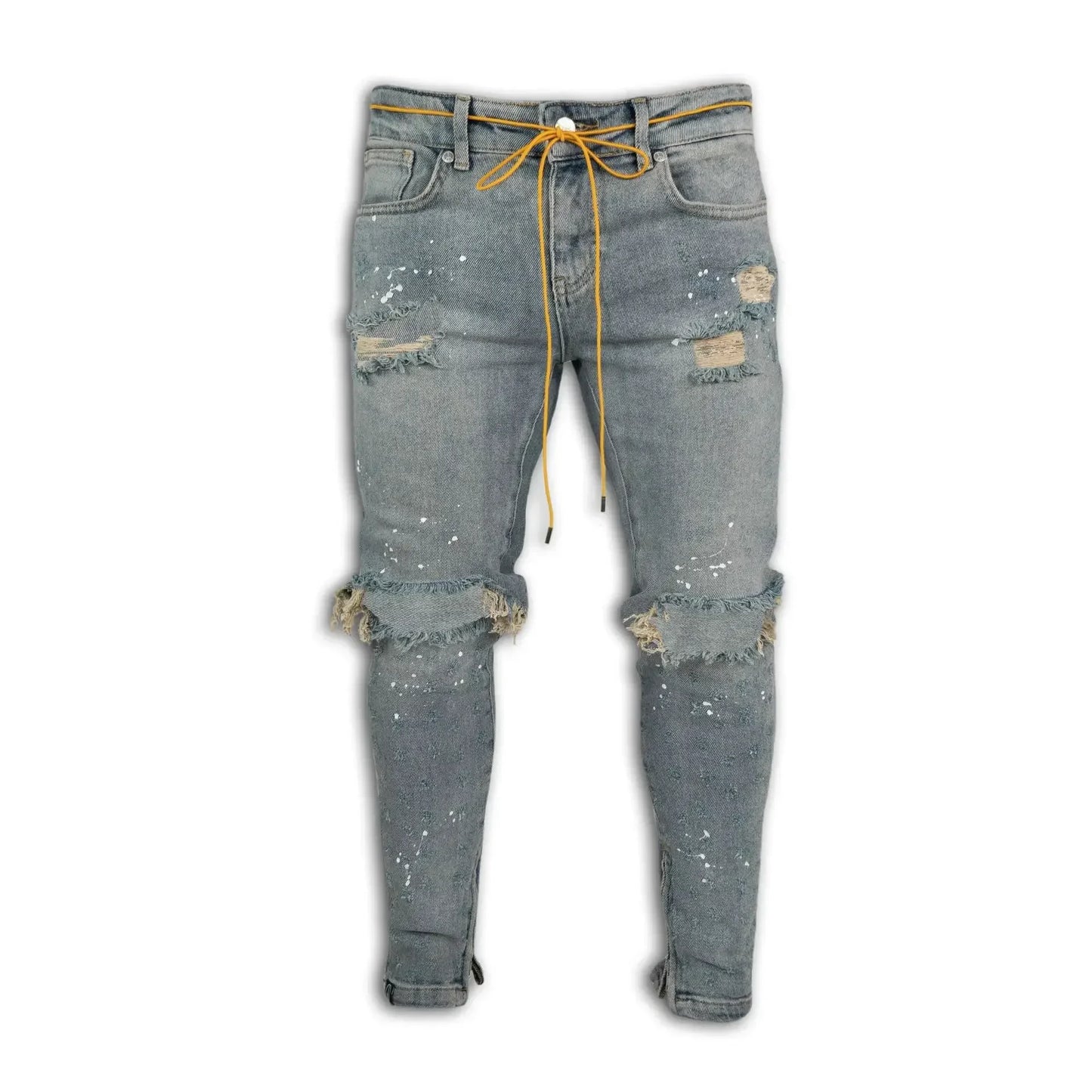 Jean Long en Denim pour Homme, Pantalon Crayon, Trou, Épissure, Simple, Coupe Slim, Fermeture Éclair, Lacets, Serré, Taille Droite, FJM, Automne