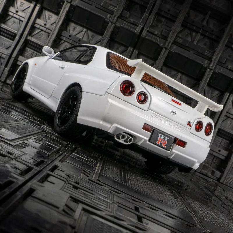 1:18 Nissan GT-R34 SKYLINE modèle de voiture en alliage Super voiture de sport acousto-optique direction rétractable porte jouet pour enfants peut être ouverte