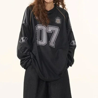 T-shirt de sport rétro pour hommes et femmes, Y2K, No 07 Letter Print Graffiti, Plaid Jersey, Hip Hop, Punk Street, Y-Couple