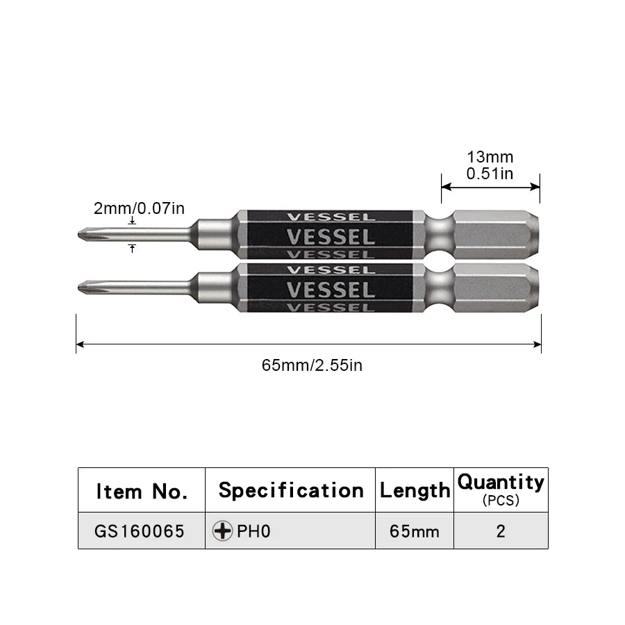 VESSEL-Jeu d'embouts de tournevis pour Phillips et vis à fente, embout magnétique à tête unique, accessoires pour outils à main, série NO.GS16