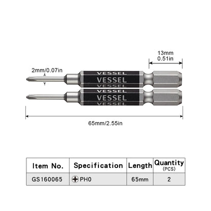 VESSEL-Jeu d'embouts de tournevis pour Phillips et vis à fente, embout magnétique à tête unique, accessoires pour outils à main, série NO.GS16
