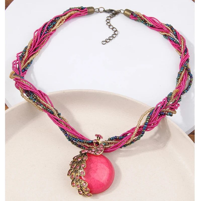 Collier ras du cou ethnique bohémien pour femmes, fait à la main, perles multicouches, bijoux de décoration en cristal