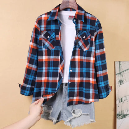 Nouvelles chemises à carreaux pour femmes M-5XL chemisier en coton pour femmes à manches longues chemise à carreaux Slim col rabattu chemisiers pour femmes chemises