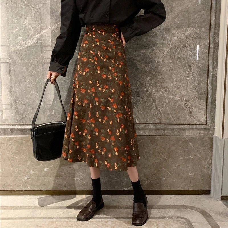Jupes mi-longues taille haute pour femmes, All-Match A-Line, Élégant, Bureau, Lady Leisure, Automne, Hiver, Simple, Mode basique, Nouveau, Ins Faldas