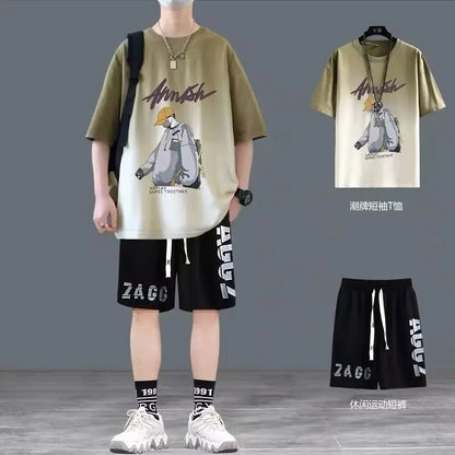 Short hommes costume été Joggers ensemble mode coréenne graphique T-shirt multi-poches Cargo pantalon 2 pièces ensemble hommes survêtements 2025 nouveau