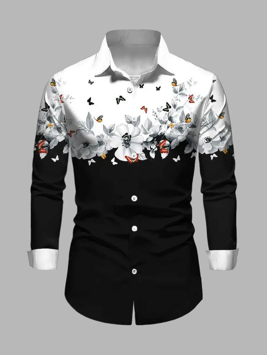 Chemise à manches longues pour hommes Chemise décontractée Vêtements Mode 3D Papillon Imprimé Manches longues Vêtements de mode pour hommes
