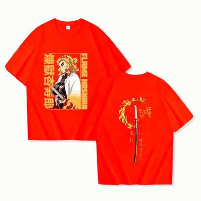 Nouveau Anime Rengoku Kyoujurou T-shirt unisexe à manches courtes col rond été motif décontracté impression T-shirt haut T-shirt