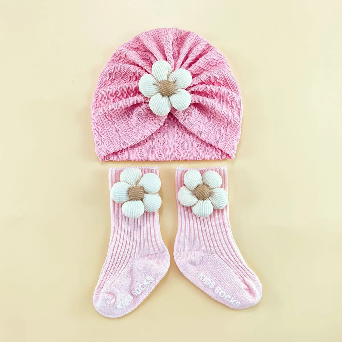 1 ensemble d'accessoires de casquette pour nouveau-né, bonnets doux, couvre-chef, chaussettes, ensemble de 2 pièces pour filles, chaussettes longues en dentelle à fleurs + chapeau
