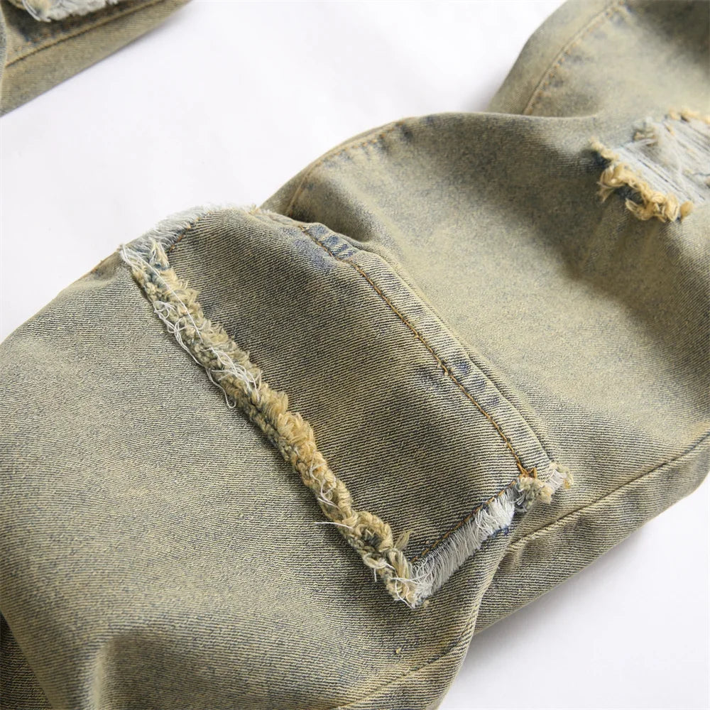 Style rétro trous hommes maigre Biker jean pantalon mode rue Hiphop mâle mince Stretch Jogging Denim pantalon