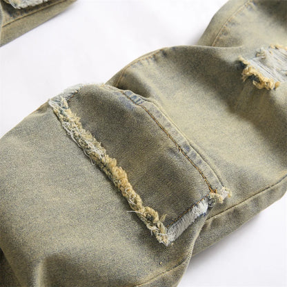 Style rétro trous hommes maigre Biker jean pantalon mode rue Hiphop mâle mince Stretch Jogging Denim pantalon