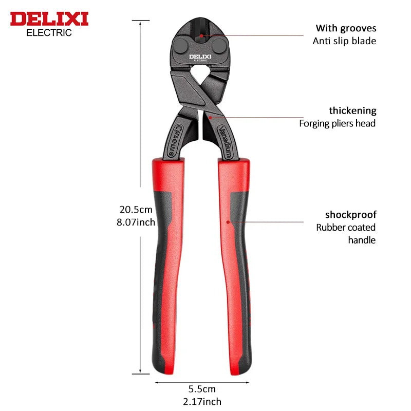 DELIXI – coupe-boulon électrique de marque 8/10 pouces, lame forgée CR-V, outil manuel de coupe avec poignée en caoutchouc, pour chaîne de coupe, fil, Rivets