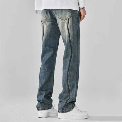 DistMurcia-Jean Vintage à Jambes Larges et Droites pour Homme, Vêtement Polyvalent, Style Américain, Été