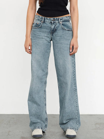 Jean à jambes droites pour femmes, haute qualité, quatre saisons, nouvelle mode, ample, taille basse, jambes larges, décontracté, sans élastique