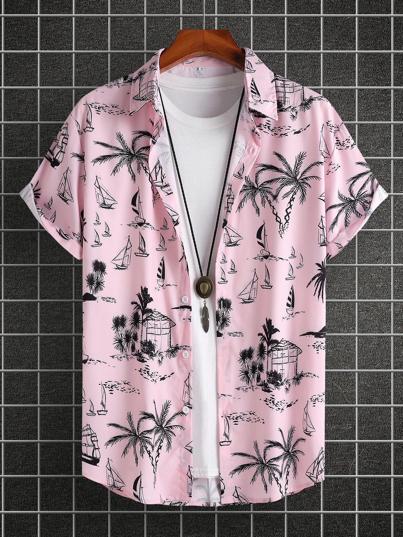 Chemise hawaïenne d'été à manches courtes pour hommes, motif de feuilles tropicales, boutonnée, revers