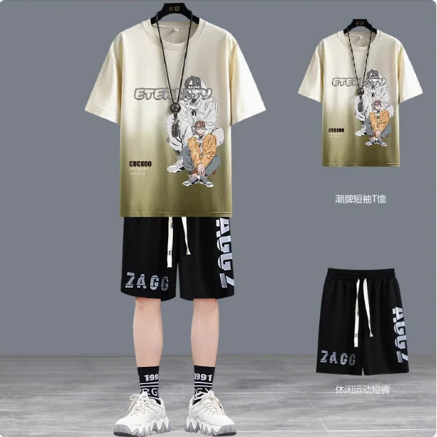 Short hommes costume été Joggers ensemble mode coréenne graphique T-shirt multi-poches Cargo pantalon 2 pièces ensemble hommes survêtements 2025 nouveau