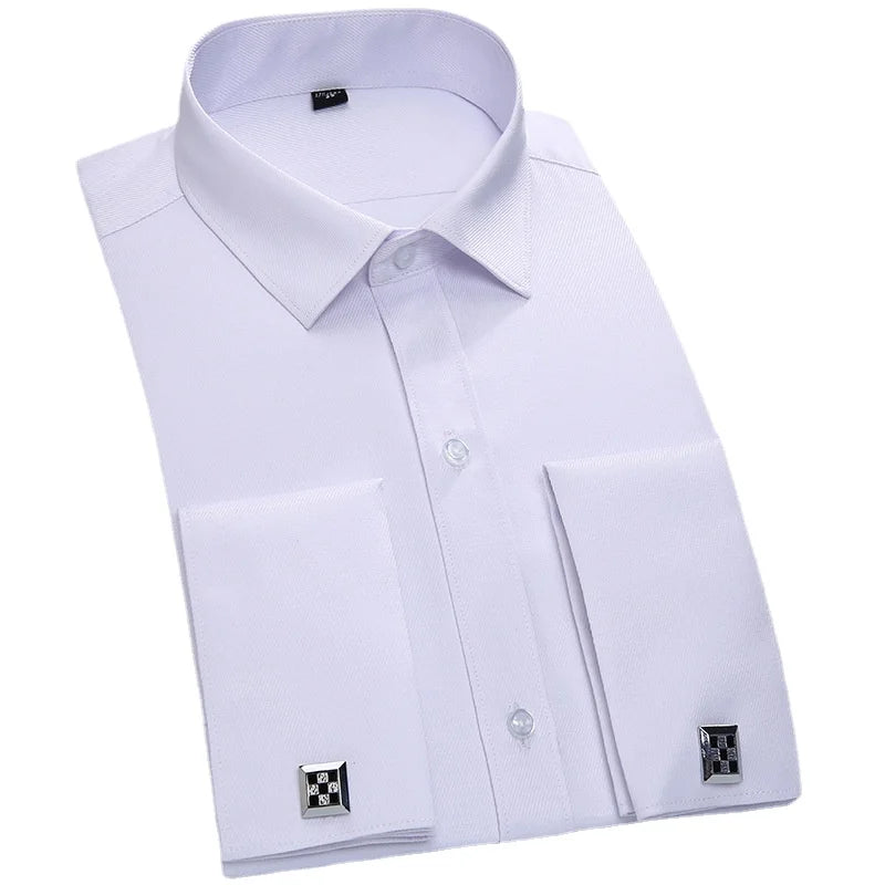 Chemise de Smoking à Manches sulfpour Homme, Tenue Décontractée, Coupe Cintrée, Couleur Unie, Document Français, Qualité