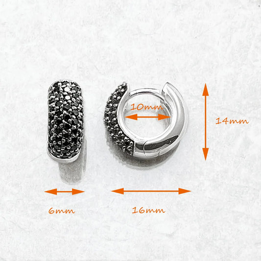 Boucles d'oreilles créoles noires à charnière, bijoux fins Vintage européens pour femmes et hommes, cadeau d'hiver en argent Sterling 925 véritable