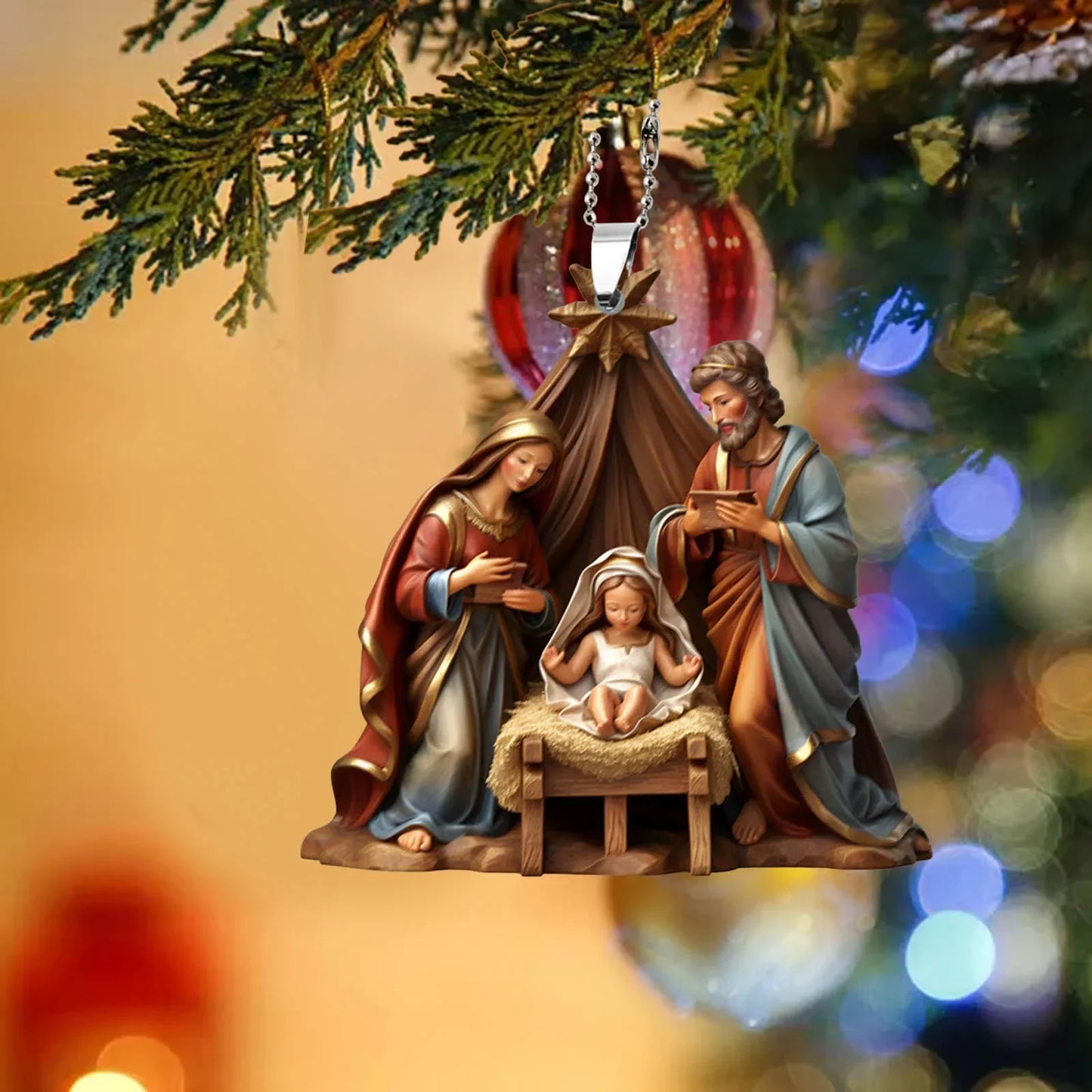 Pendentif arbre de noël jésus, ornement, scène de prière familiale, pendentif de voiture de couleur vive, décorations pour la maison