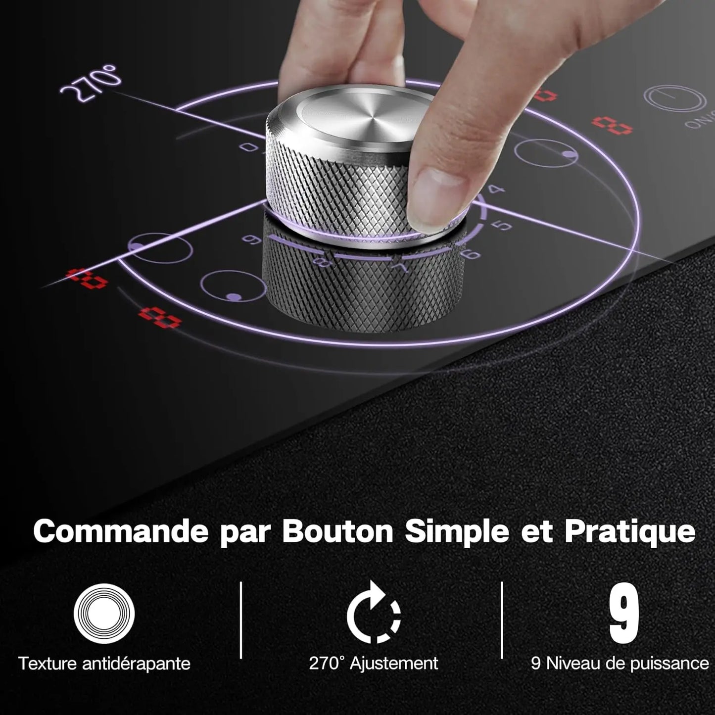 NOXTON Plaque VItrocéramique 4 Feux avec Commande à Bouton Unique, Plaque de Cuisson Electrique 4 Feux Encastrable, Table de Cuisson Vitrocéramique, 220-240V, 6000W, sans Prise