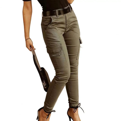 Pantalon crayon coupe slim pour femme, pantalon de survêtement monochrome, fermeture éclair, poches, bouton, bureau, femme, automne, hiver, salopette FJM