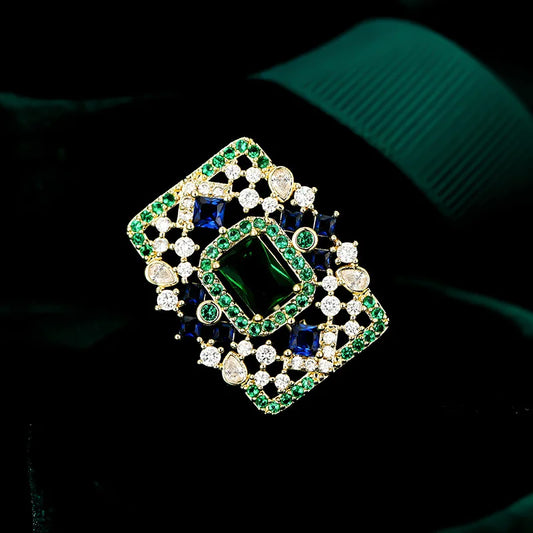 SUYU Imitation jadéite rectangulaire couleur correspondant cubique zircone broche vêtements accessoires fixation accessoires broches