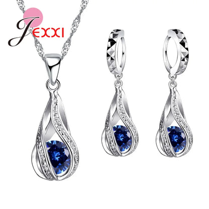 Ensemble de bijoux en argent Sterling 925, pendentif, boucles d'oreilles, en forme de spirale, cristal blanc, vente en gros