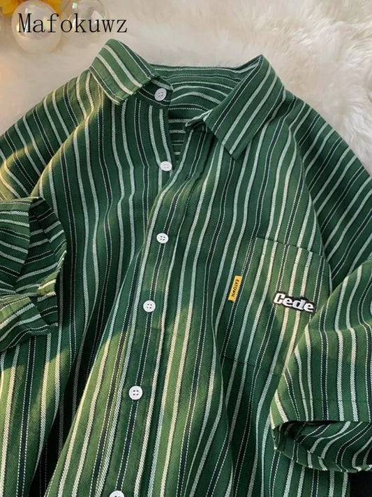 Mafokuwz – chemise à rayures pour hommes, Vintage, Style hongkongais, veste à manches courtes, styliste, Niche japonaise, été