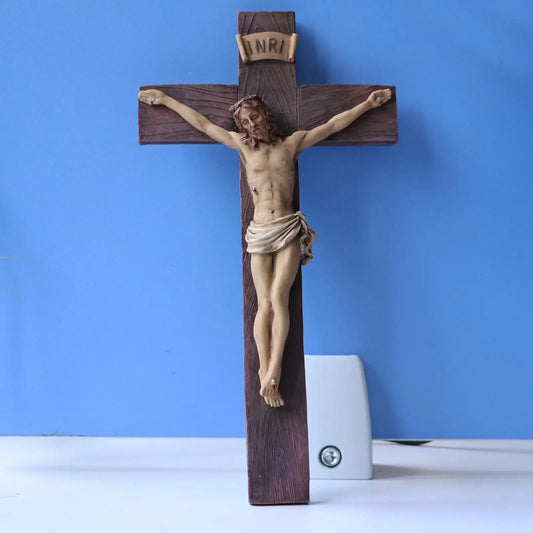Statue de croix de jésus-Christ Crucifix en résine, cadeaux parfaits pour voiture, maison, décoration de chapelle, collective