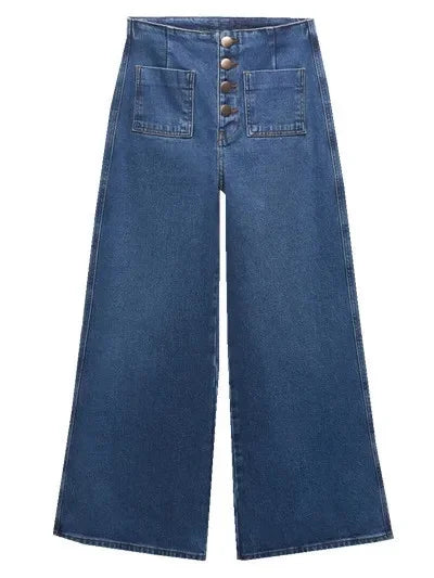Jean taille haute à jambes larges pour femmes, pantalon en Denim amincissant avec poches décorées de Style rétro, de chine continentale, printemps été 2023