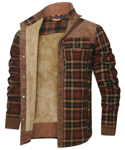 Vestes d'hiver pour hommes, coupe-vent, chaud, décontracté, manteau bombardier à carreaux, doublure Sherpa, flanelle, extérieur, classique, doux, taille américaine