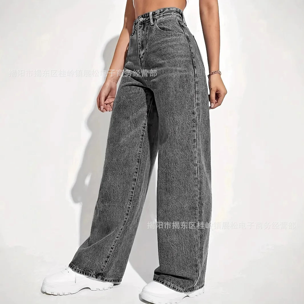 Pantalon en Denim ample à jambes larges pour femmes, vêtement européen et américain, amincissant, taille haute, assorti avec tout, nouvelle collection 2025
