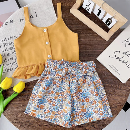 Ensemble de vêtements d'été pour filles, t-shirt à manches courtes + pantalon, 2 pièces
