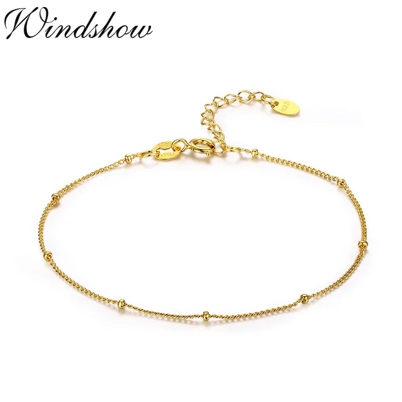 Bracelet de cheville fin en argent regardé 925 pour femme, perle gourmette, bijoux de pied pour fille, bracelet de jambe, pieds nus, migrant illera, 22 + 3cm