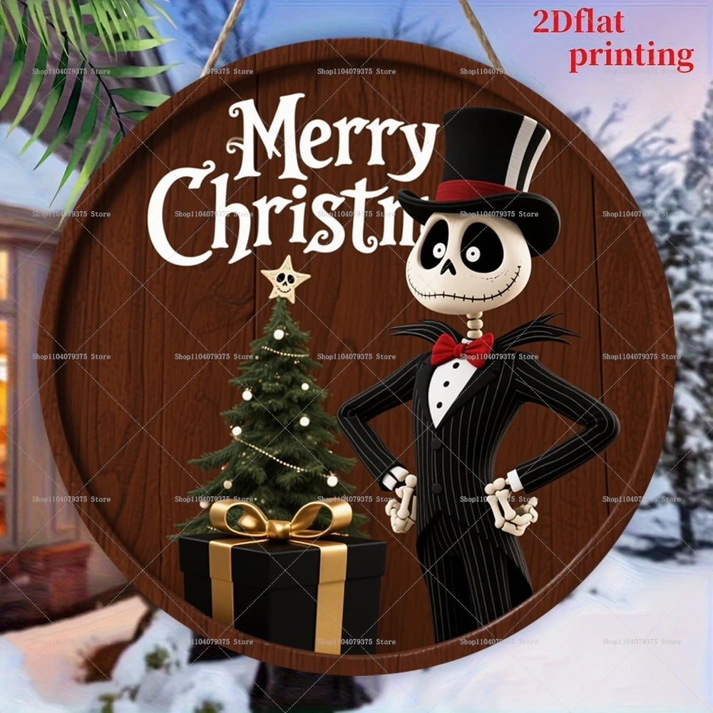 Joyeux noël le cauchemar avant noël Logo personnalisé rond en bois suspendu signe porte d'entrée mur vacances décoration