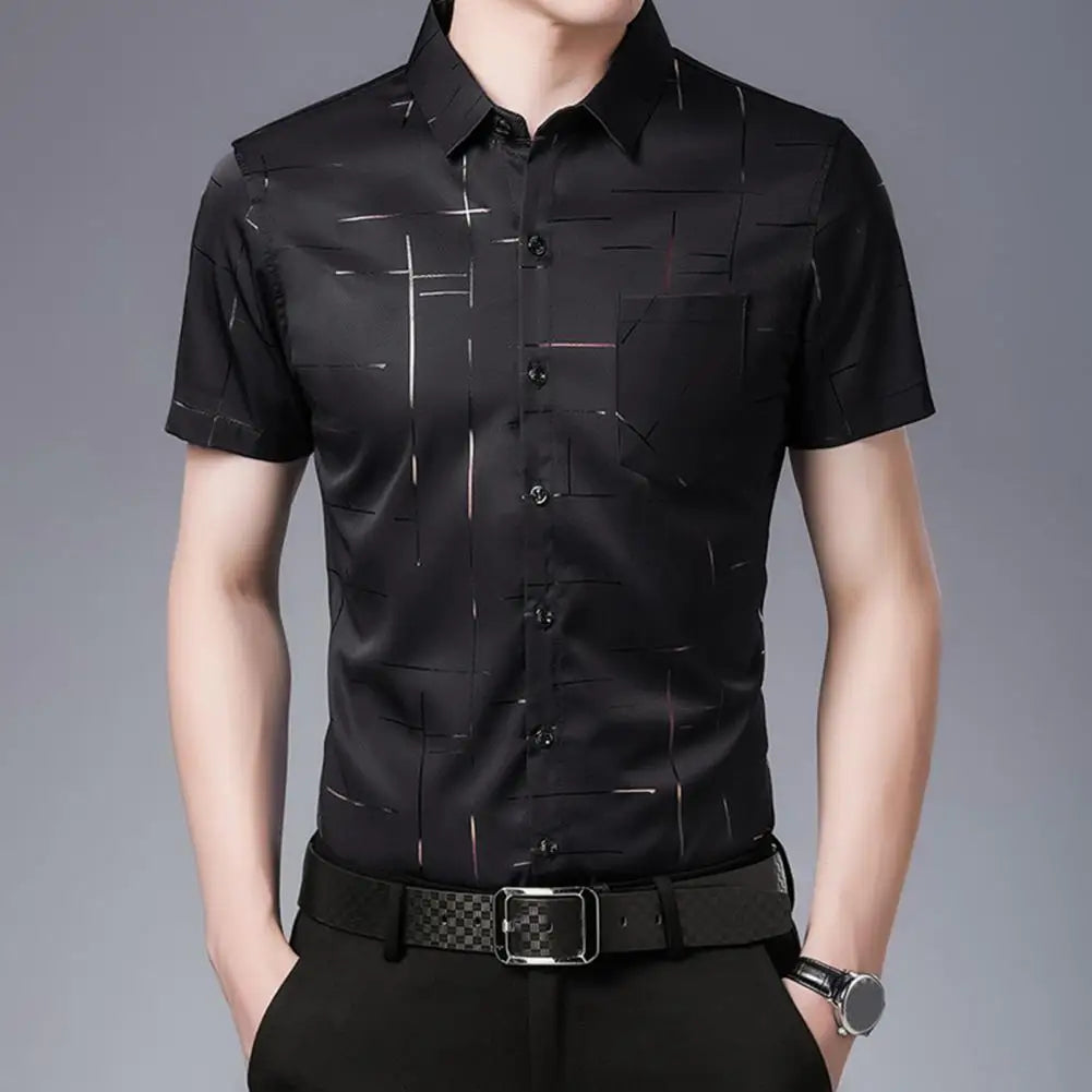 Chemise Soyeuse à Manches Courtes pour Homme, Tenue d'Affaires, Col Rabattu, Décontractée