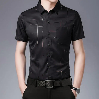Chemise Soyeuse à Manches Courtes pour Homme, Tenue d'Affaires, Col Rabattu, Décontractée