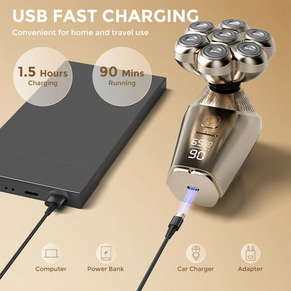 Sejoy 5 en 1 rasoir électrique pour hommes chauve 7D rasoir sans fil avec tondeuse à cheveux rasoir électrique multifonctionnel