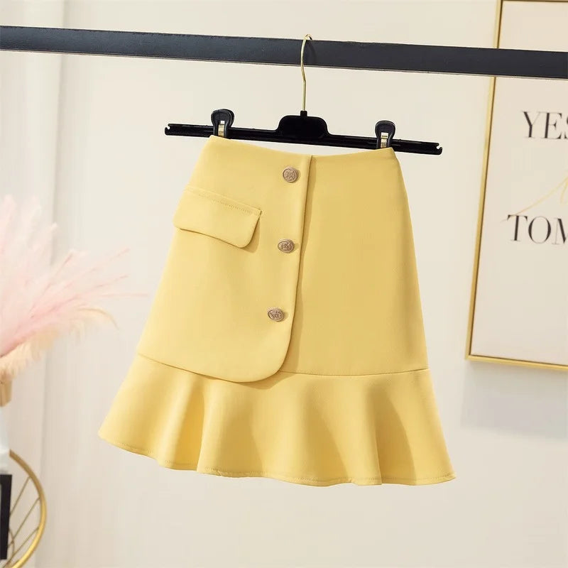 Mini jupes d'été à volants pour femmes, design trapèze, uni, compromis, streetwear, simple, 3 couleurs, assressenti, basique, femme