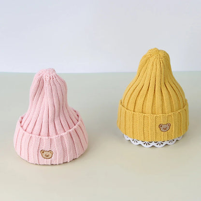Chapeau de bébé brodé d'ours de dessin animé coréen, doux et chaud pour enfants garçons et filles, Bonnet d'hiver tricoté pour enfants