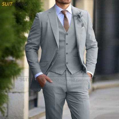Ensemble de costumes élégants pour hommes, tenue formelle sur mesure pour Banquet de mariage, marié, mode fête, Slim Fit, Blazer, gilet, pantalon, 3 pièces