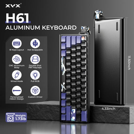 XVX H61 clavier mécanique filaire en aluminium 60% avec capuchons de touches Kanagawa clavier de joueur rvb remplaçable à chaud