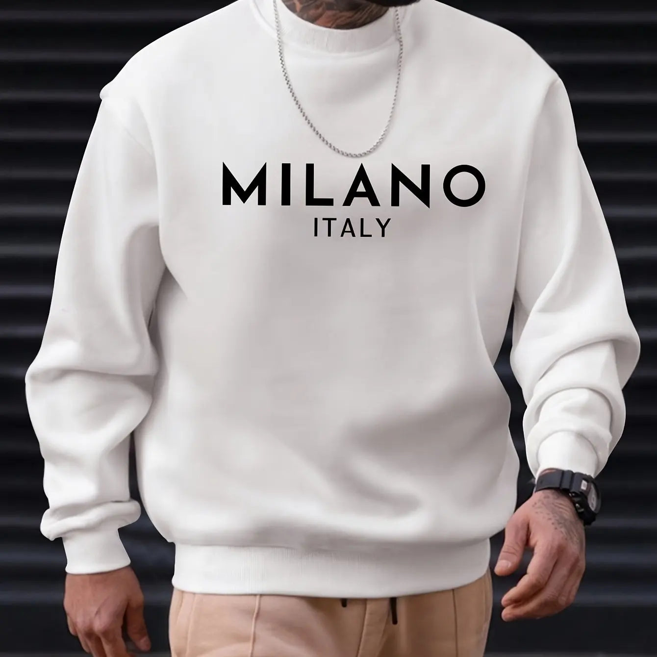 Sweat-shirt à manches longues et col rond pour homme, ample et décontracté, imprimé MILANO ITALIA, à la mode, automne et hiver