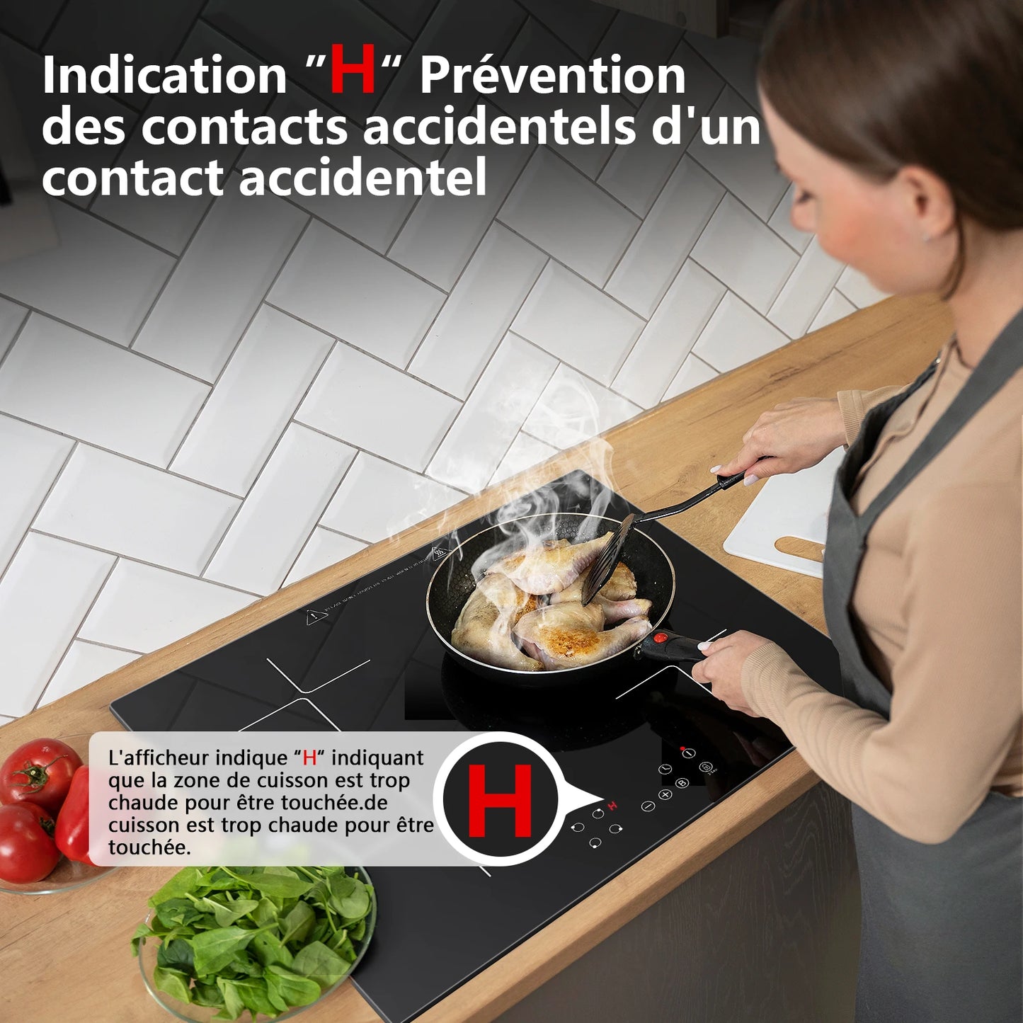 KICHPOWER-Table de cuisson à induction, 4 plaques, fonctionnement tactile, minuterie 1-99 min, 60 cm