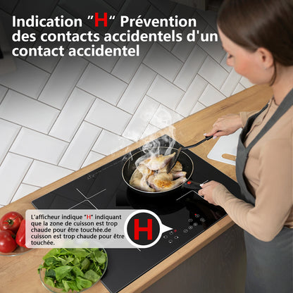 KICHPOWER-Table de cuisson à induction, 4 plaques, fonctionnement tactile, minuterie 1-99 min, 60 cm