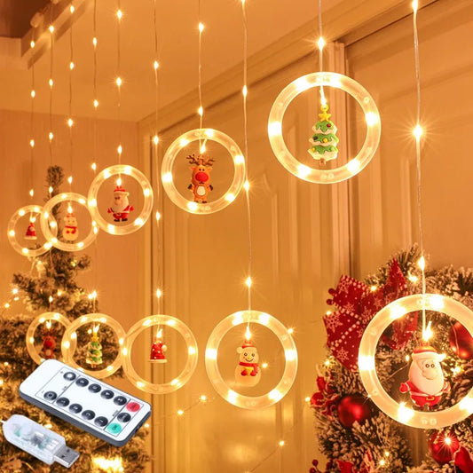Rideau lumineux de noël en forme d'étoile du père noël, prise USB, guirlande de fête de vacances, pour la maison, la chambre à coucher, la décoration de fenêtre