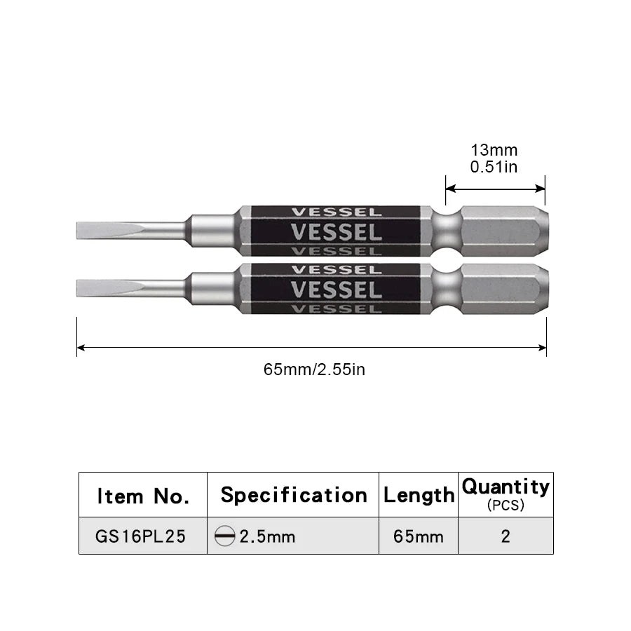 VESSEL-Jeu d'embouts de tournevis pour Phillips et vis à fente, embout magnétique à tête unique, accessoires pour outils à main, série NO.GS16