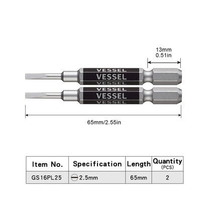 VESSEL-Jeu d'embouts de tournevis pour Phillips et vis à fente, embout magnétique à tête unique, accessoires pour outils à main, série NO.GS16