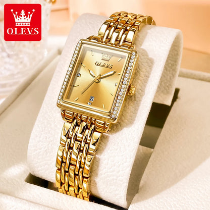 OLEVS-Montre à Quartz de Luxe pour Femme, Cadran Carré, Acier Inoxydable, Étanche, Qualité Supérieure,