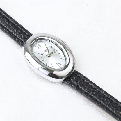 Belles montres ovales pour femmes et filles, bracelet Simple en cuir et acier inoxydable, nouvelle collection 2025